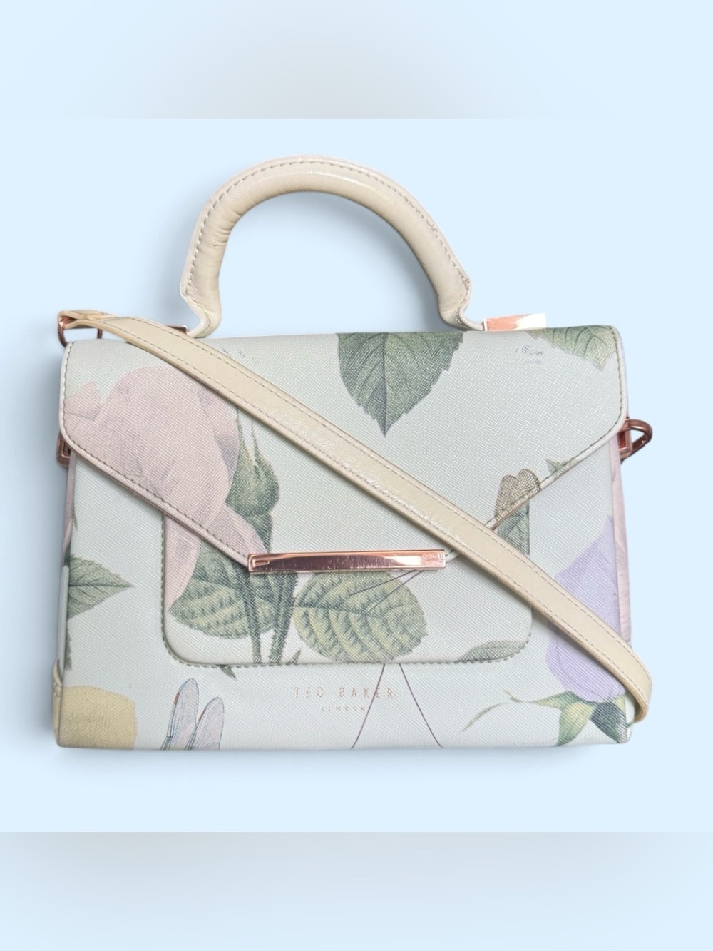 Ted Baker Rose Gold Domina Crosshatch Lady Bag Mint Green Floral Print Crossbody